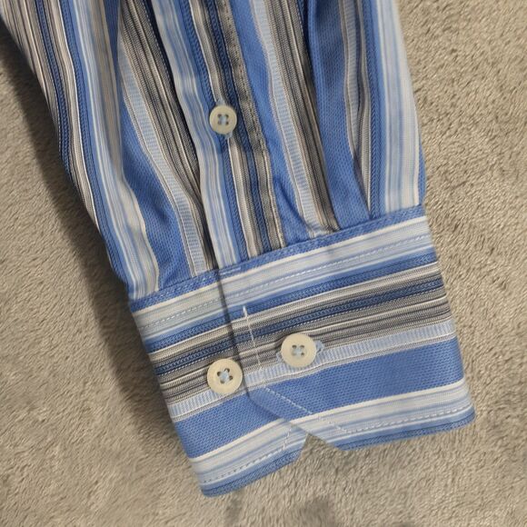 Bugatchi Uomo Mens Button Down Shirts Blue White Striped Flip Cuffs Size L - Picture 11 of 12